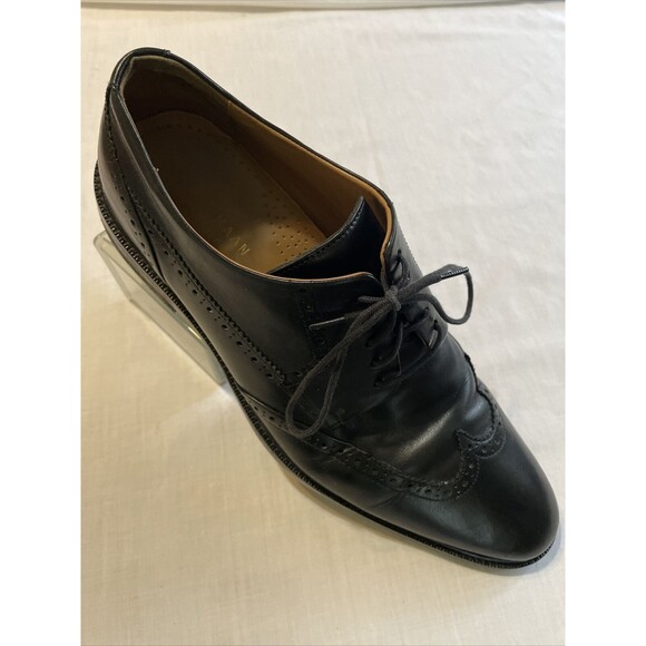 Cole Haan Dress Wingtips Mens Size 10.5 M Black Leather Oxford Block Heel 4/1 - Picture 1 of 12